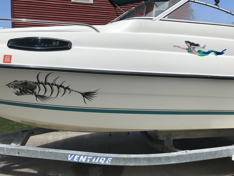monster fish vinyl graphics on boat